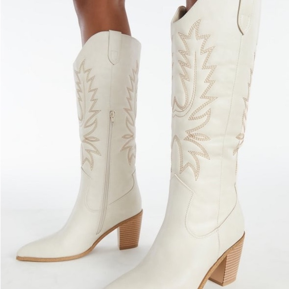 NEW Delilah Heeled Western Cowboy Boots in Bone